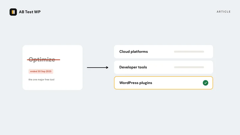 Google Optimize, ended in 2023, and the three kinds of tool that replaced it.